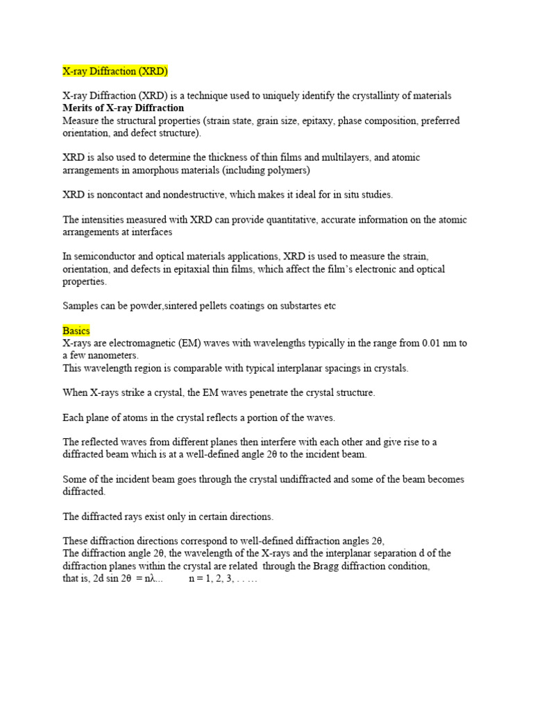 Xray Diffraction | PDF | X Ray Crystallography | Diffraction