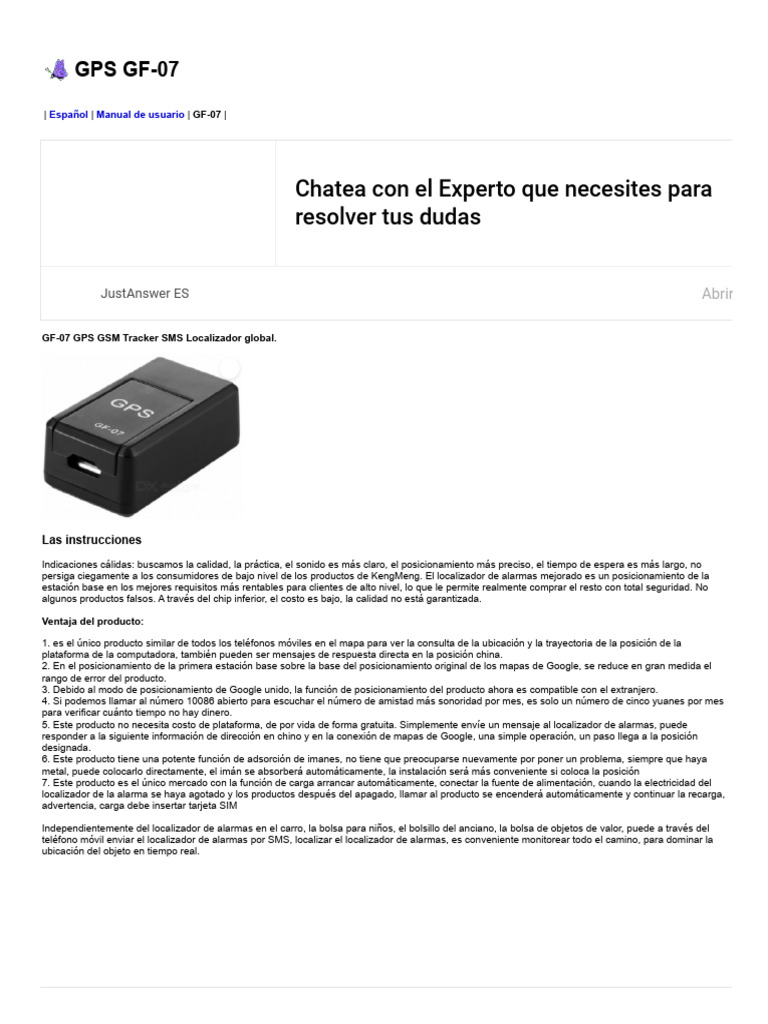GPS GF07. Manual de Usuario PDF Teléfonos móviles Telefonía móvil