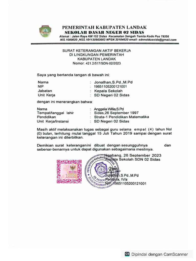 Surat Keterangan Aktif Bekerja | PDF