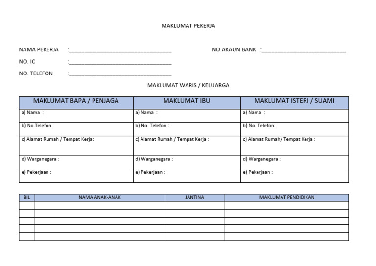 Borang Maklumat Pekerja Pdf