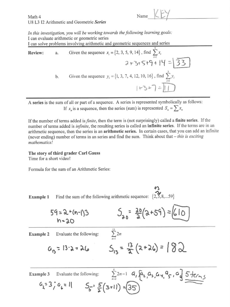 1 8 Arithmetic and Geometric Series ANSWERS PDF
