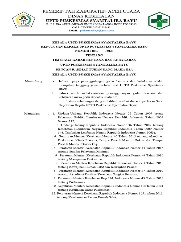 Sk Tim Siaga Gadar Bencana Dan Kebakaran Pdf