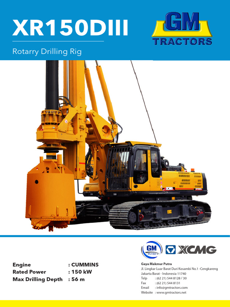 XCMG XR150D Rotary Drilling Rig Specs | PDF | Engines | Mechanical ...