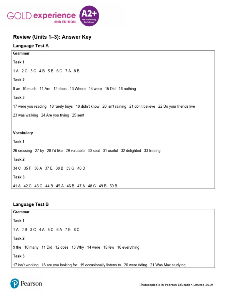 Units 1-3 Language Test Answer Key | PDF | Grammar | Sentence (Linguistics)
