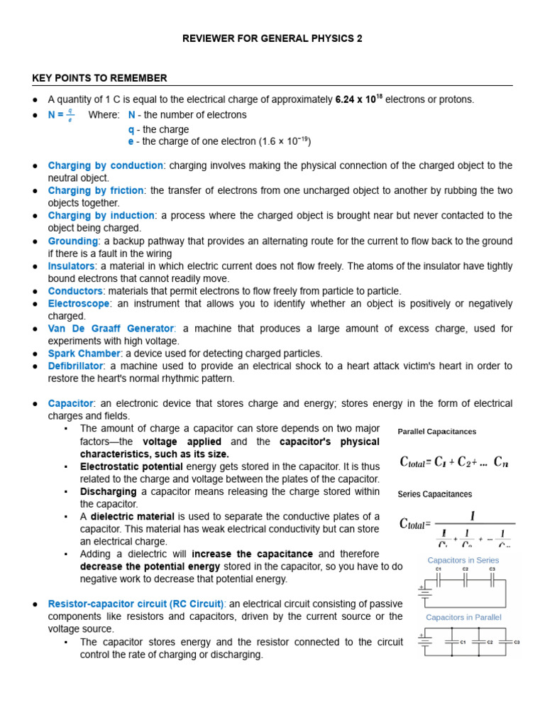 Reviewer For General Physics 2 | PDF | Capacitor | Electric Charge