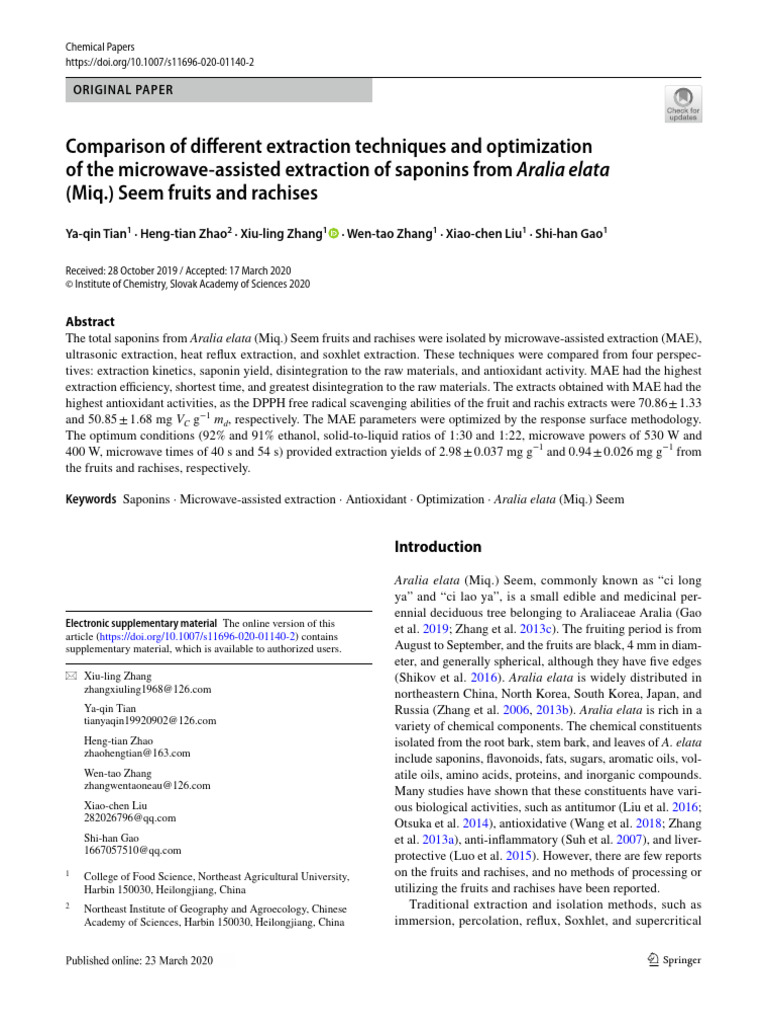 Comparison of Diferent Extraction Techniques and Optimization of The ...
