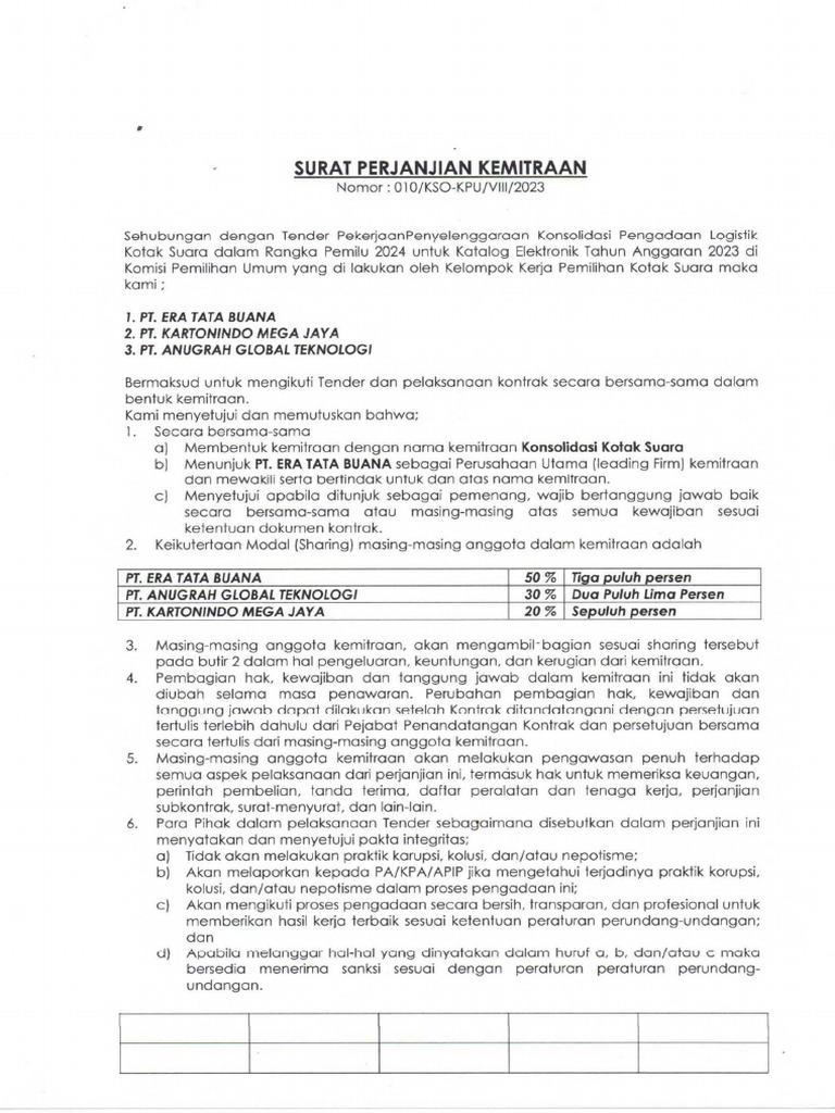 1 Surat Perjanjian Kemitraan | PDF