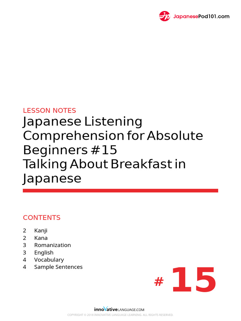 113 Lesson Notes (JLCFAB - L15 - 050515 - Jpod101 | PDF