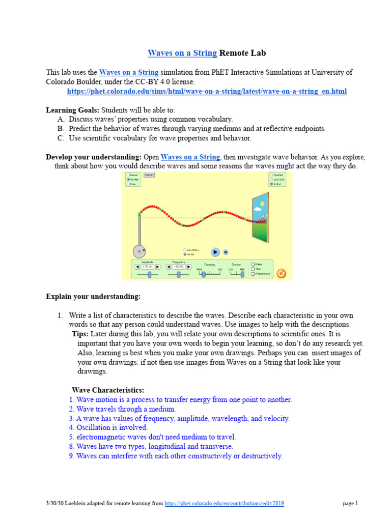 Waves On A String PhET Lab | PDF | Waves | Damping