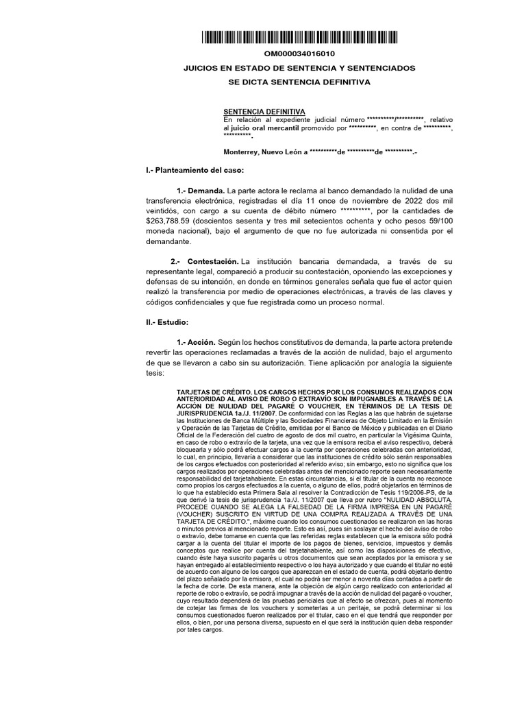 Sentencia Condenatoria Juicio Oral Mercantil-Nulidad de Operación