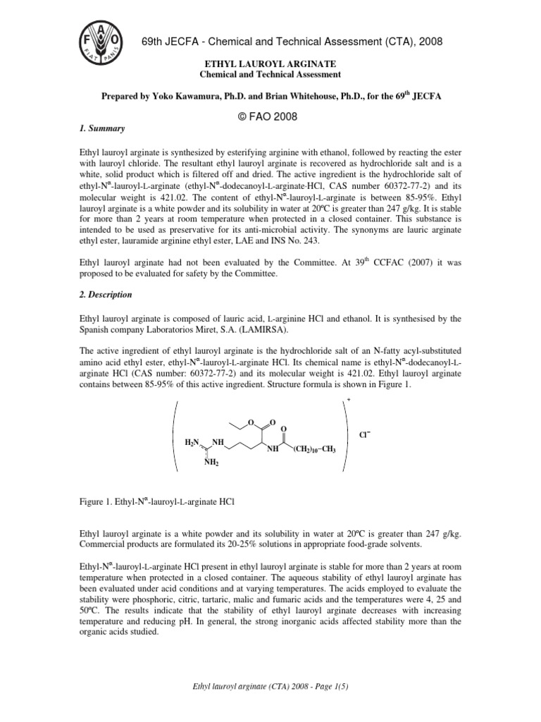 Ethyl Lauroyl Arginate Overview JECFA | PDF | Acid | Arginine