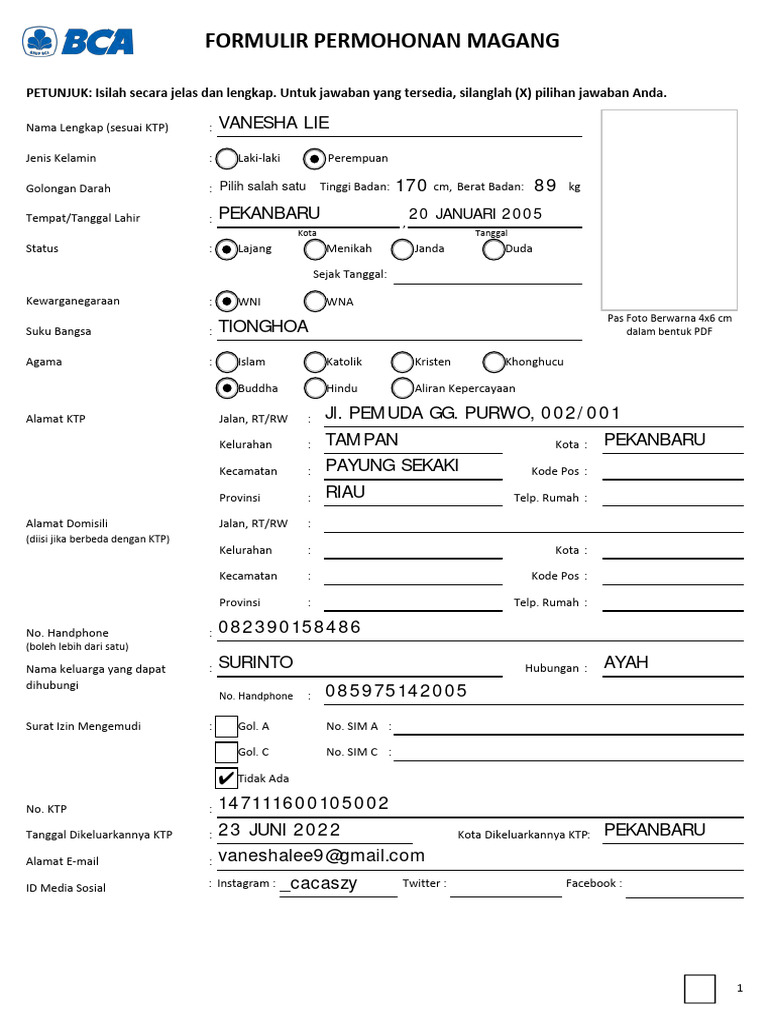Formulir Permohonan Magang (Fillable Form) | PDF