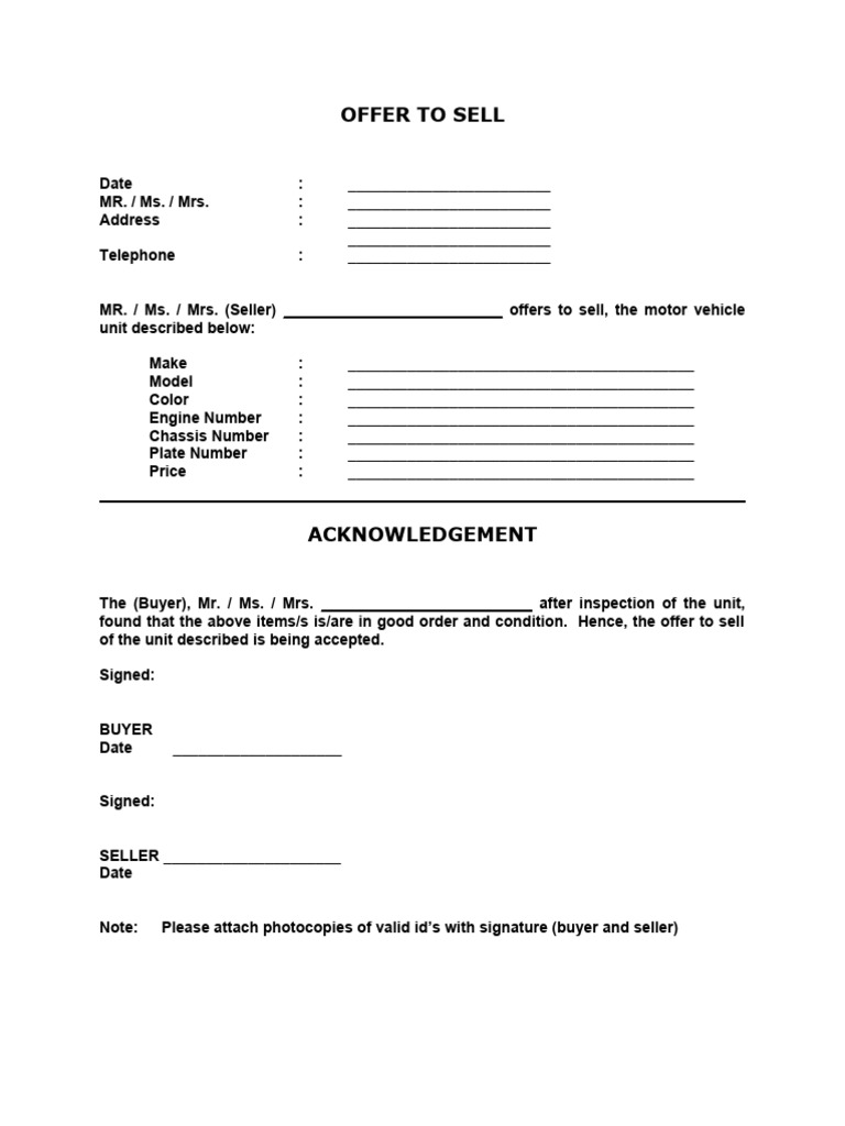 Vehicle Sale Offer Template | PDF