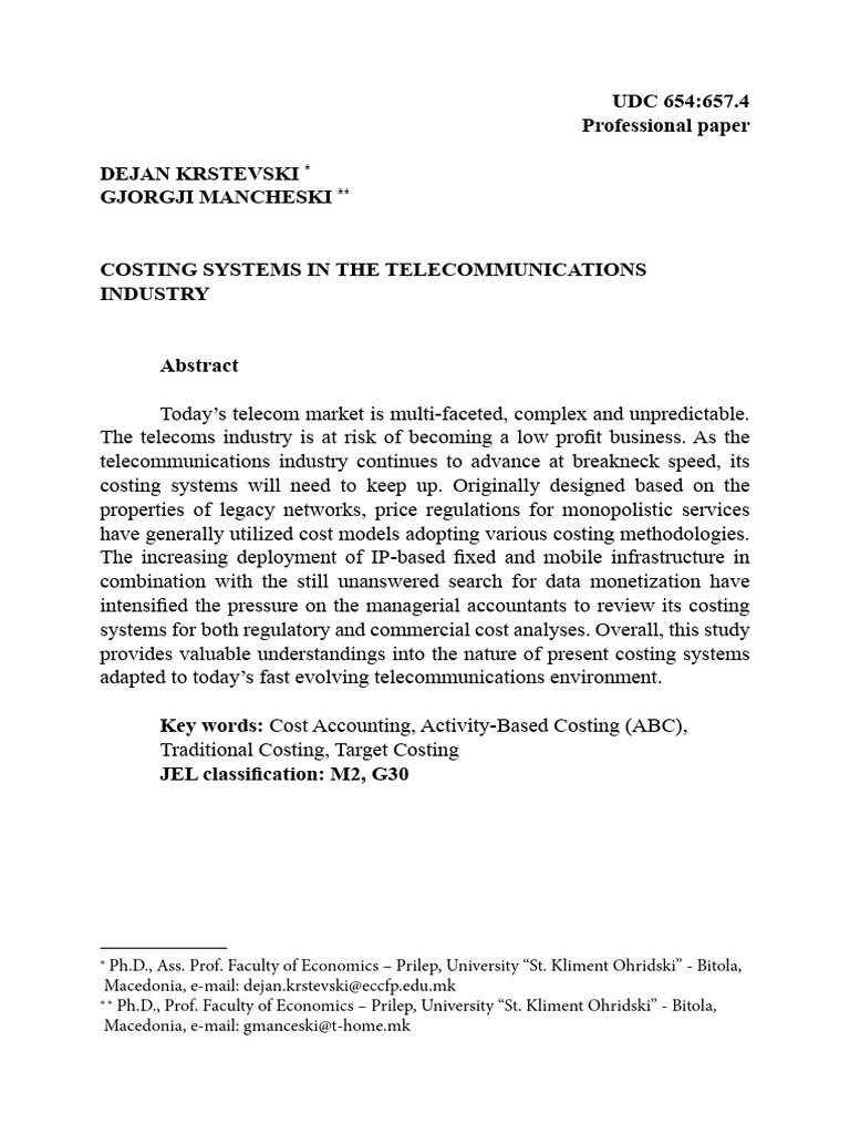 Costing Systems in Telecommunications | PDF | Computer Network | Cost ...