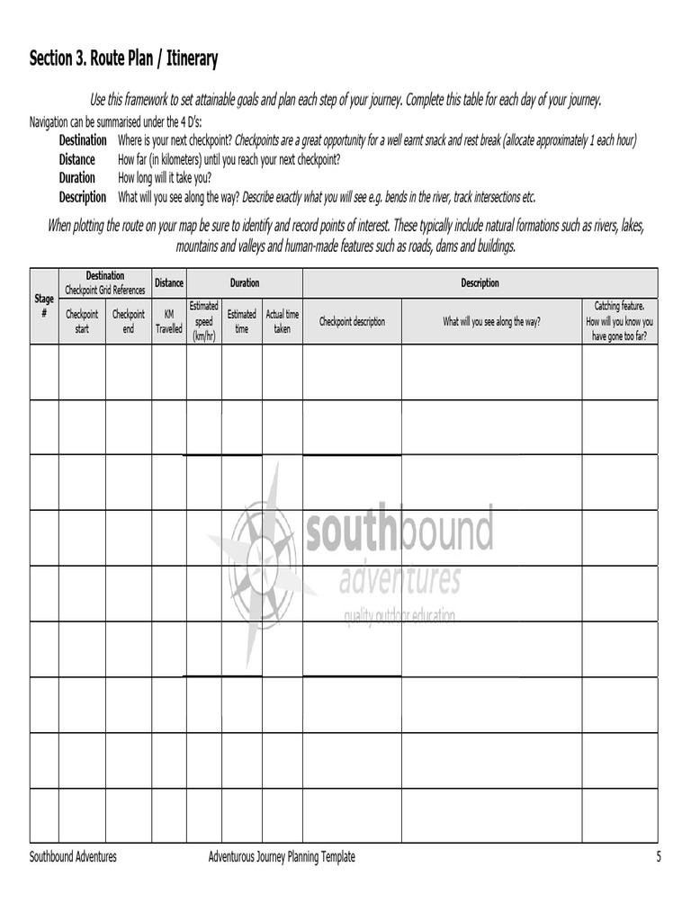 Journey Planning Template for Adventures | PDF