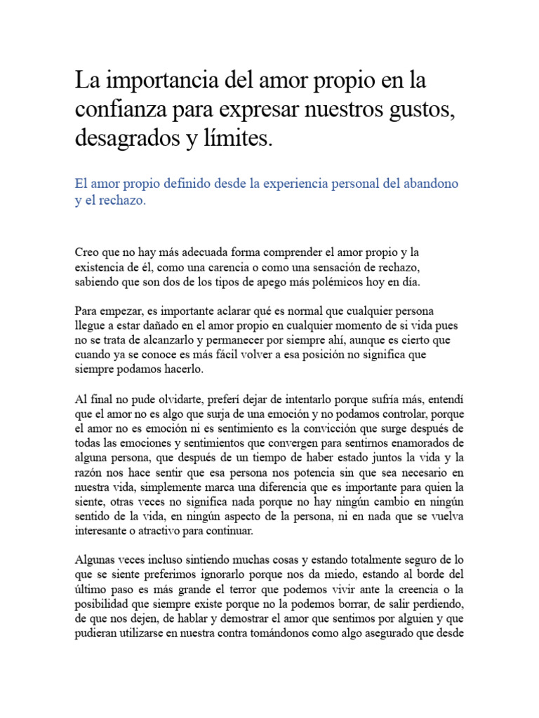 La Importancia del Amor Propio | PDF | Amor | Autoestima