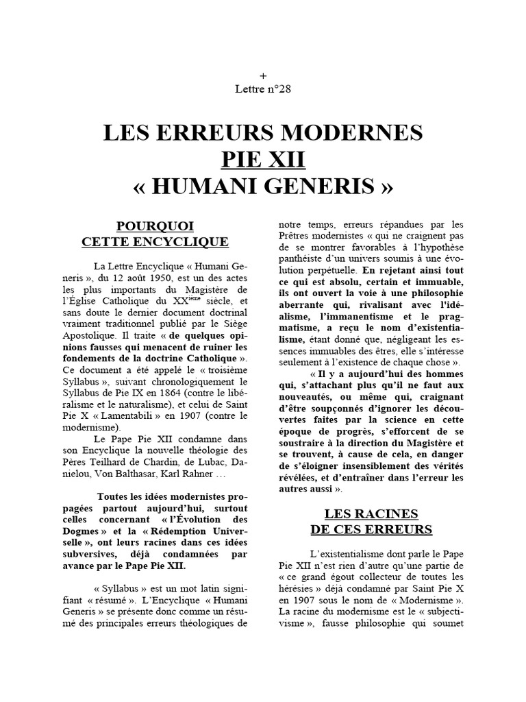 Erreurs Modernes et Humani Generis | PDF | Dogme | Église catholique