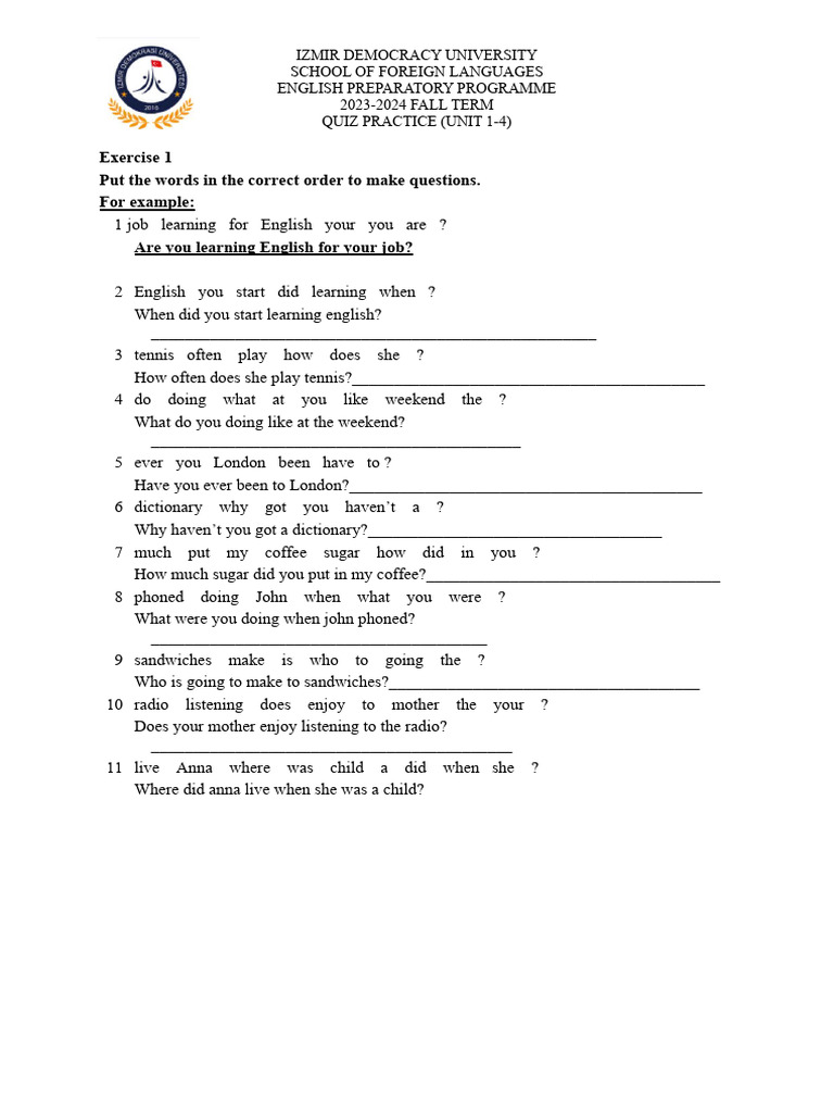 Quiz practice pdf english language