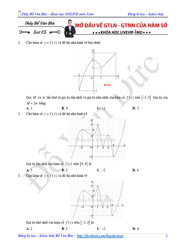 (Thầy Đỗ Văn Đức) Kiểm Tra Mở Đầu Về GTLN - GTNN Của Hàm Số | PDF