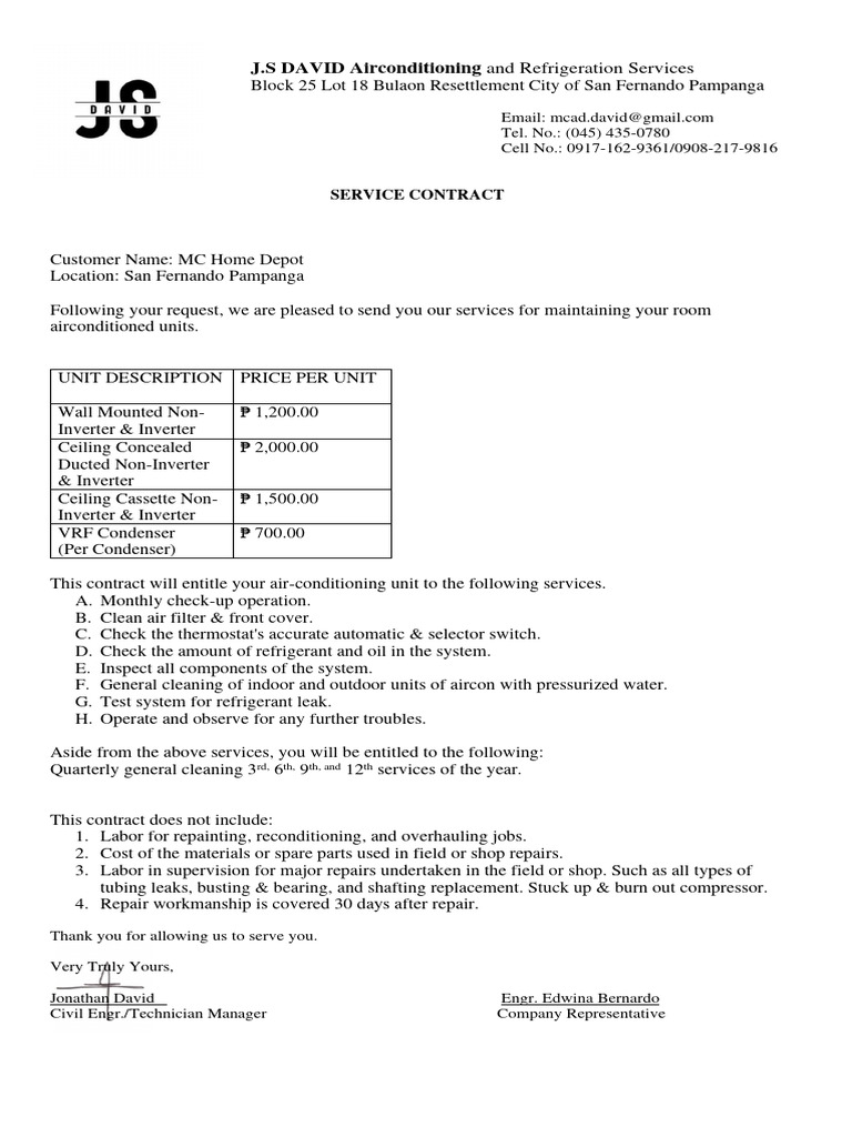 Air Conditioning Service Contract Pampanga | PDF | Technology & Engineering