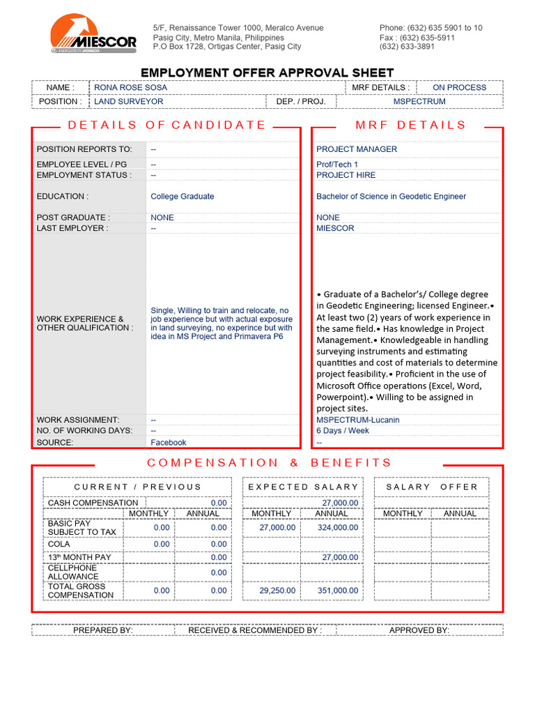 EOAS- EMPLOYMENT OFFER APPROVAL FORM | PDF | Employment | Economies