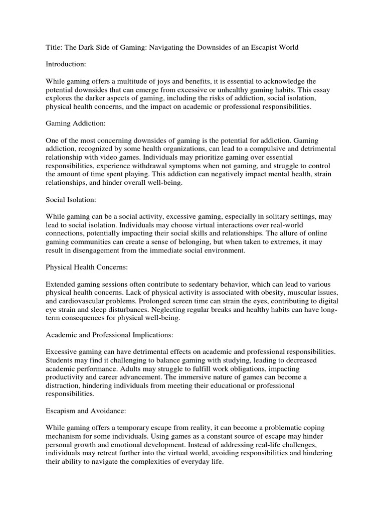 The Risks of Excessive Gaming | PDF | Psychology | Psychological Concepts