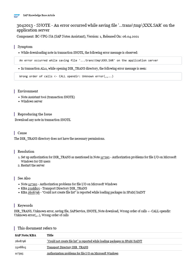 Fix SNOTE File Save Error on Windows | PDF