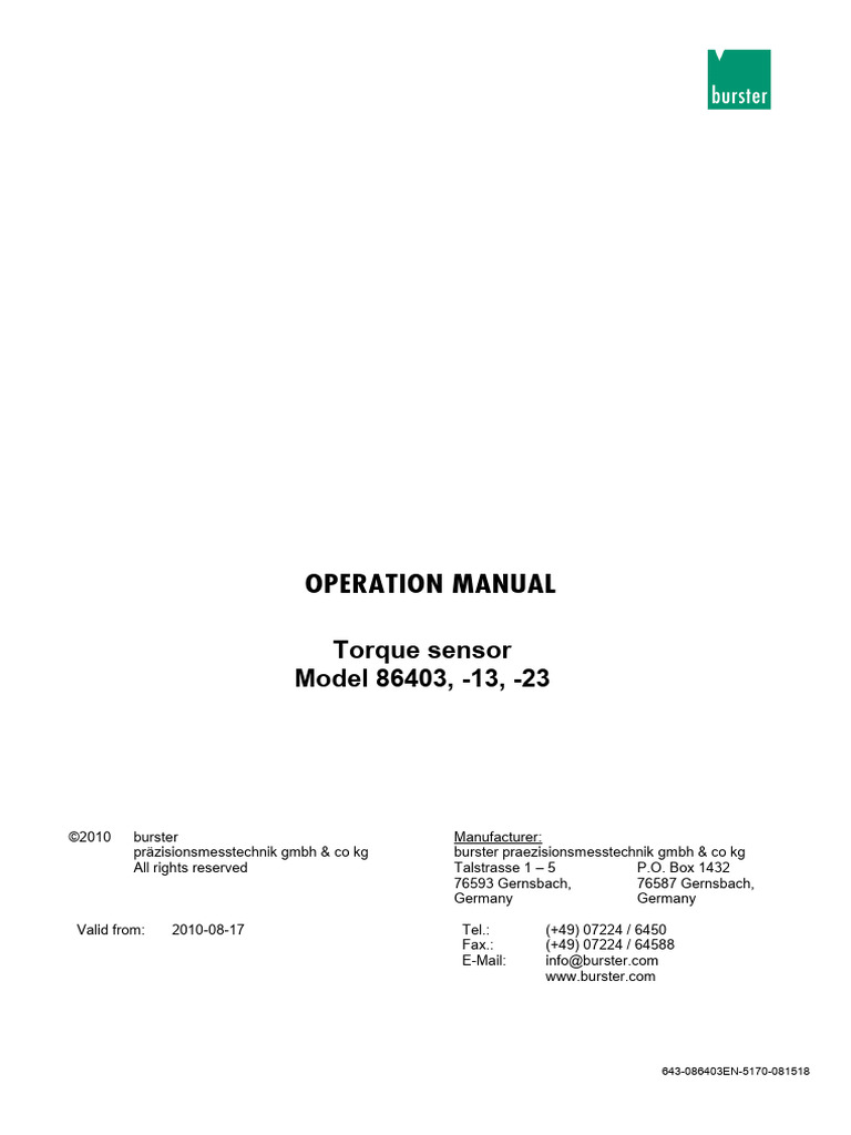 Burster Oechsler 86413 5010 V501 Manual PDF Calibration 