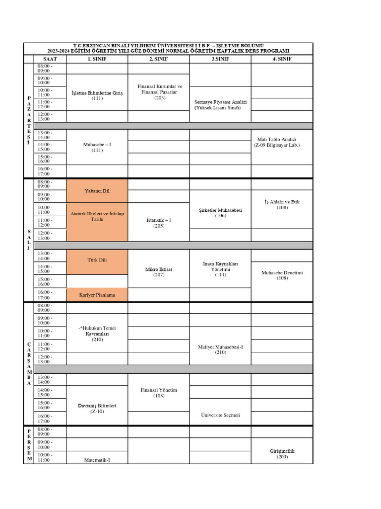 2023 2024 Guz Isletme Bolumu Ders Programi Pdf