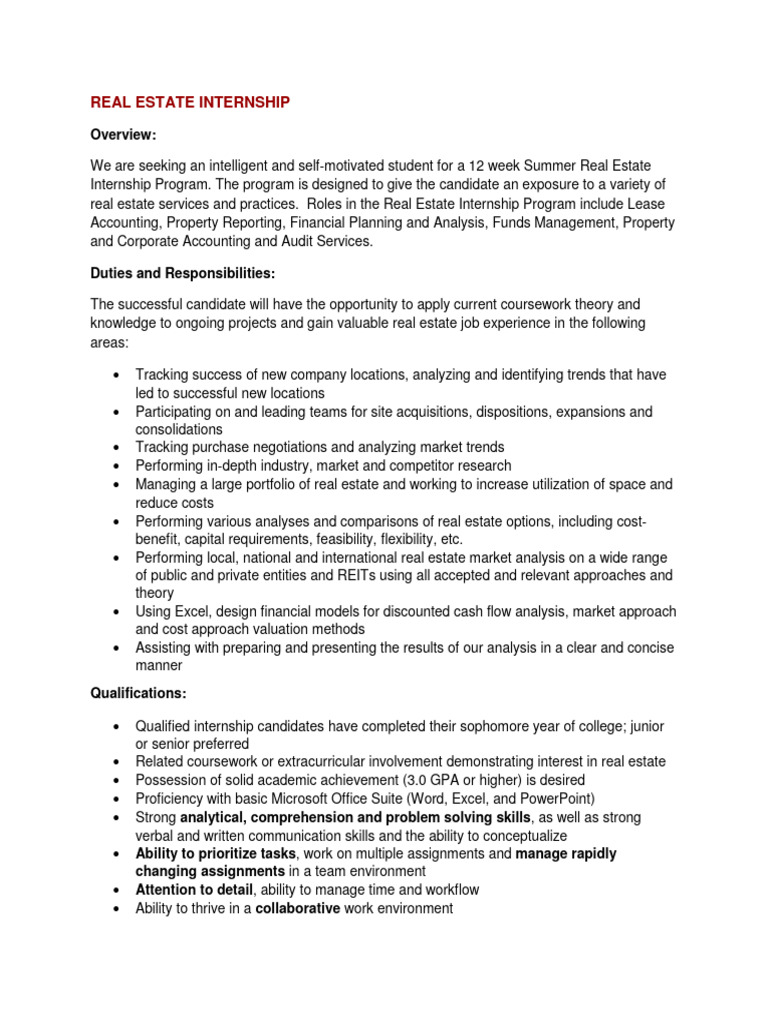 Real Estate Internship 0 PDF Valuation (Finance) Economies