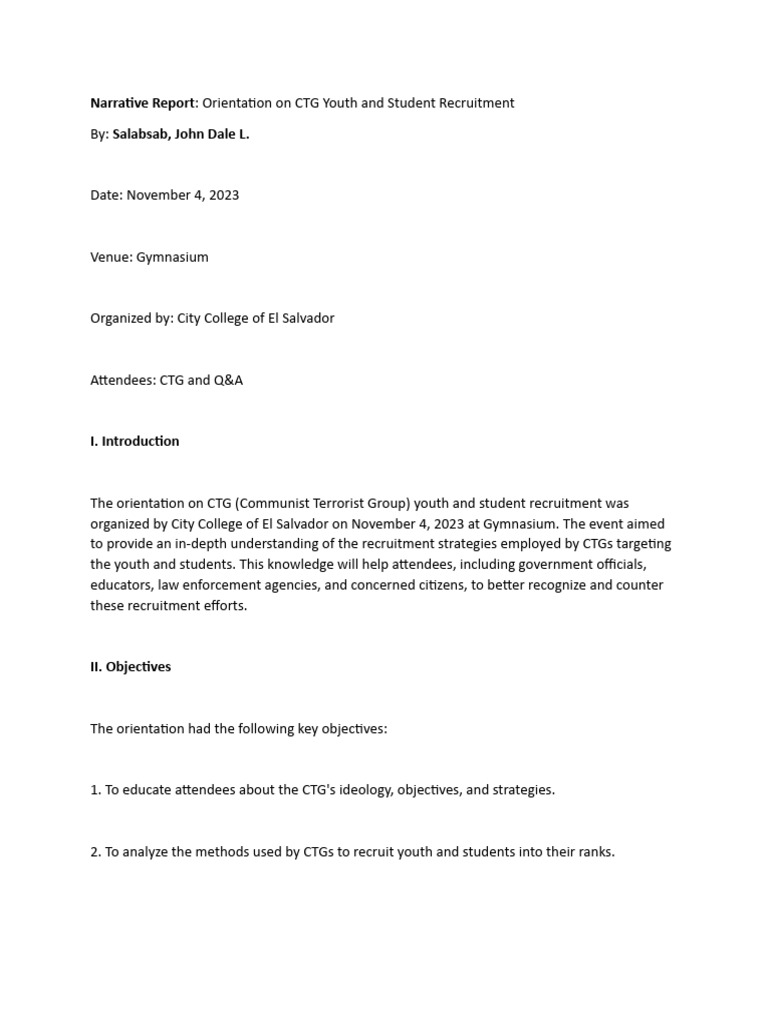 Sample of Narrative Report | PDF | Recruitment | Understanding