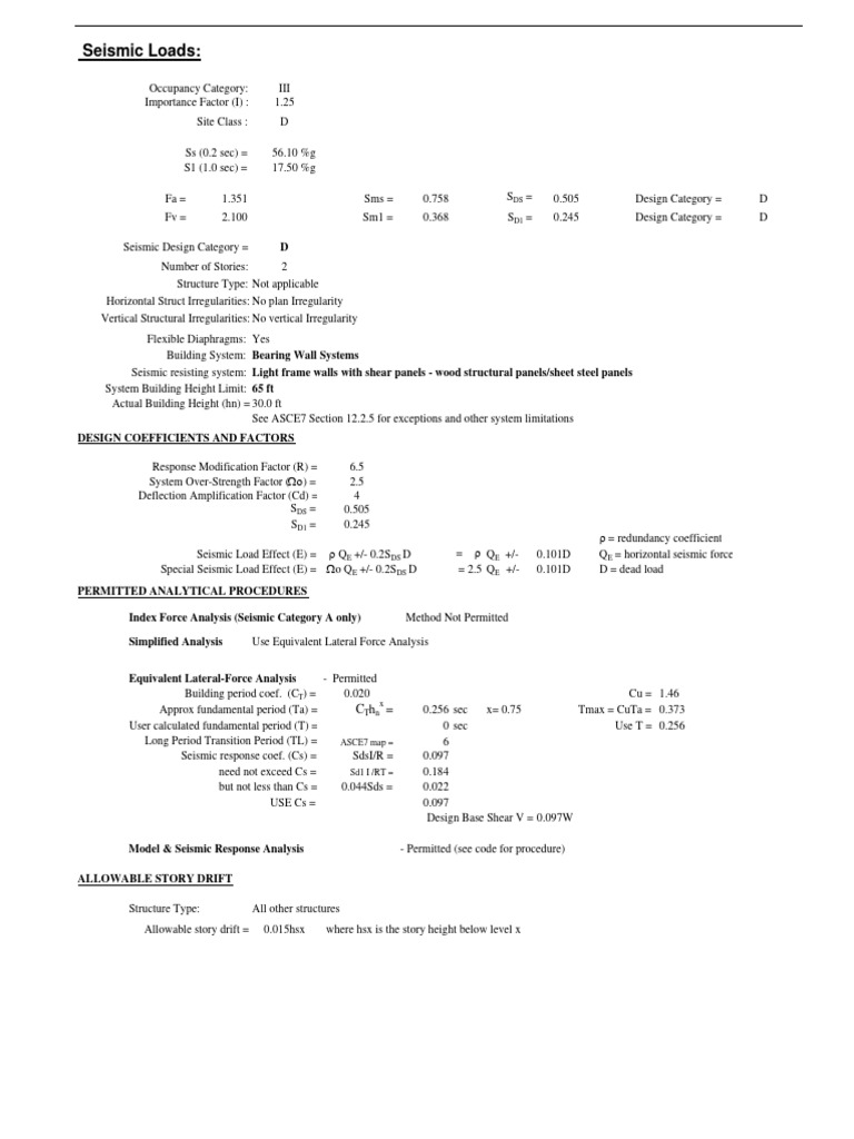 Seismic Load Calculations for Site Class D | PDF | Physical Sciences ...