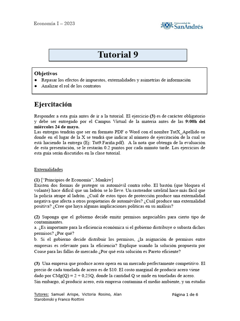 Eco1 2023 Tut 9 | PDF | Exterioridad | Mercado (economía)