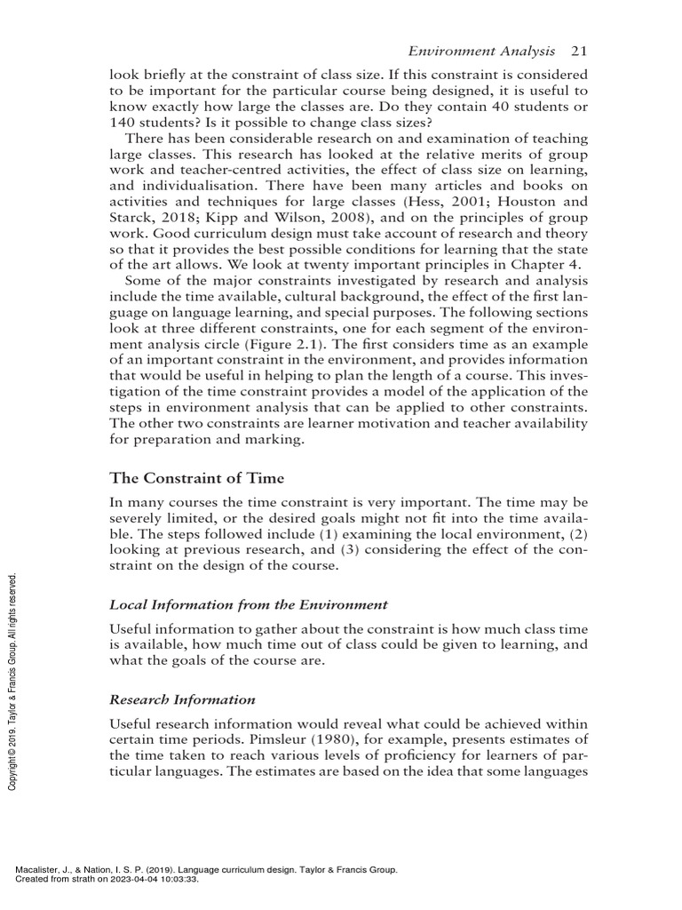 Language Curriculum Design - (2. Environment Analysis) | PDF | Fluency ...