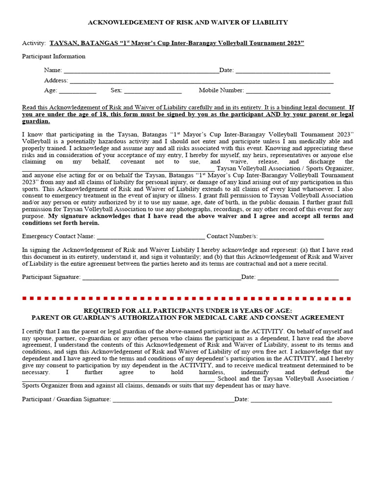 WAIVER Volleyball | PDF | Informed Consent | Indemnity