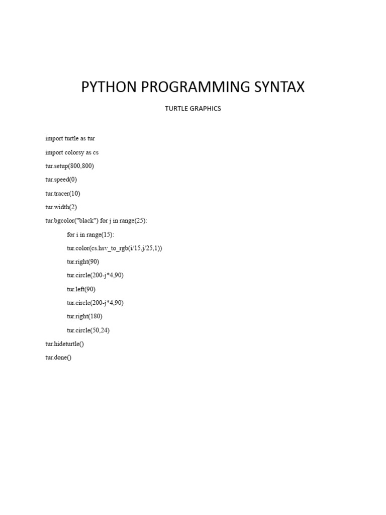 Python Programming Syntax: Turtle Graphics | PDF