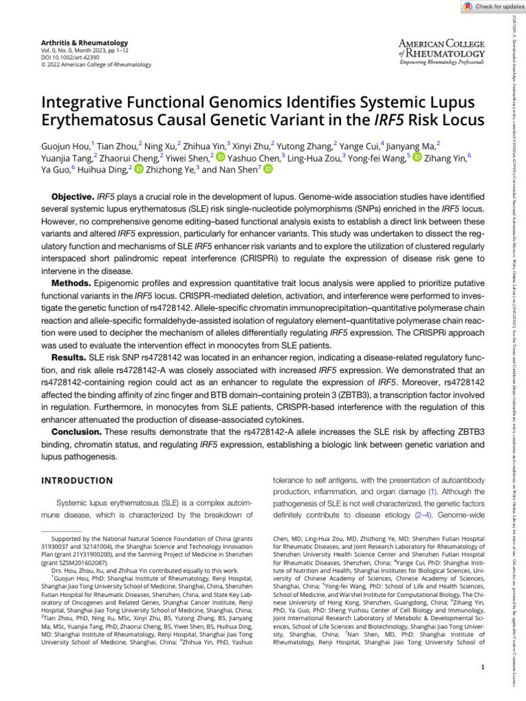 Arthritis Rheumatology 2022 Hou Integrative Functional Genomics