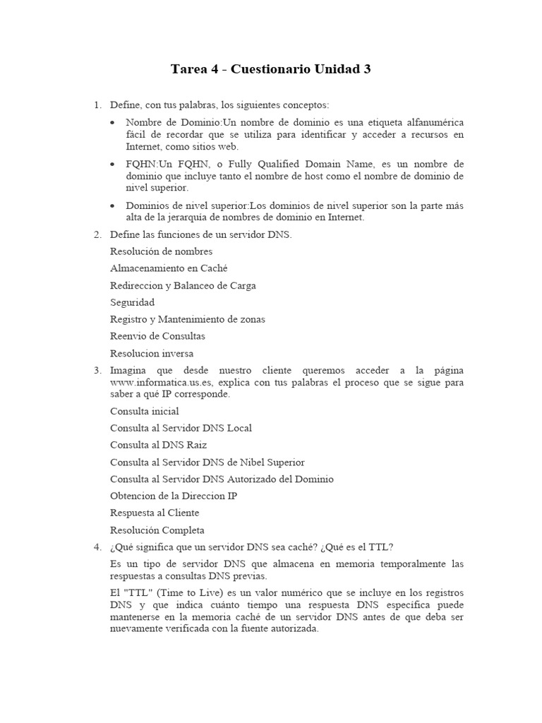 Cuestionario sobre DNS y dominios | PDF | sistema de nombres de dominio ...
