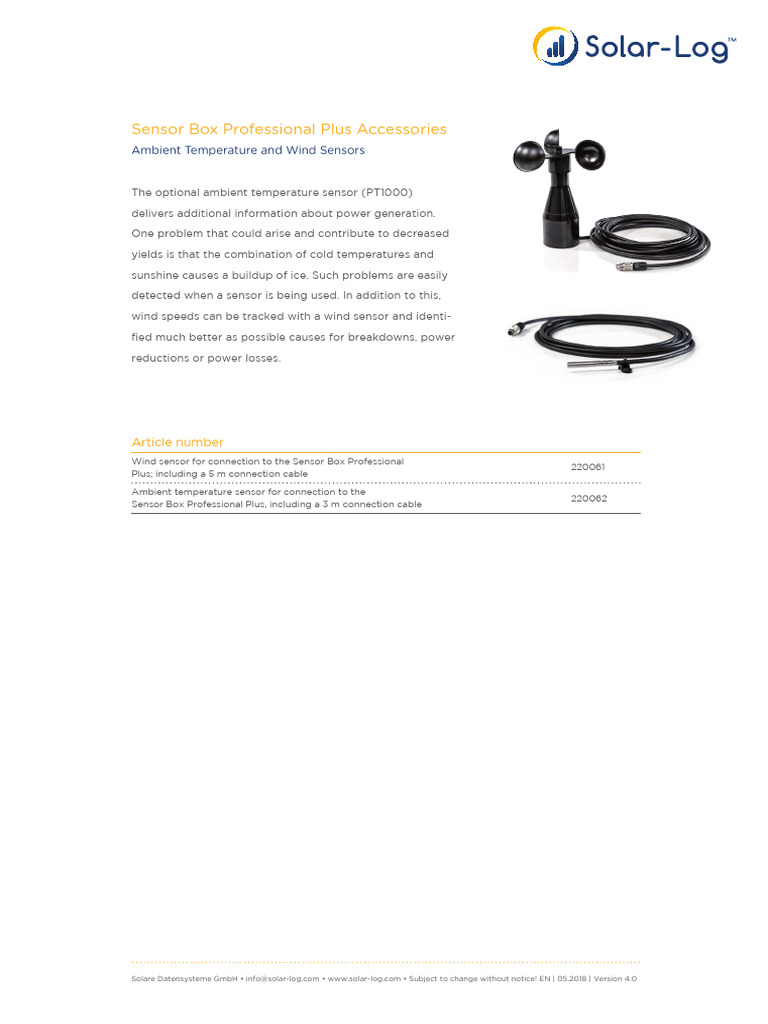 SolarLog Datasheet Sensor Box Professional Plus Accessories