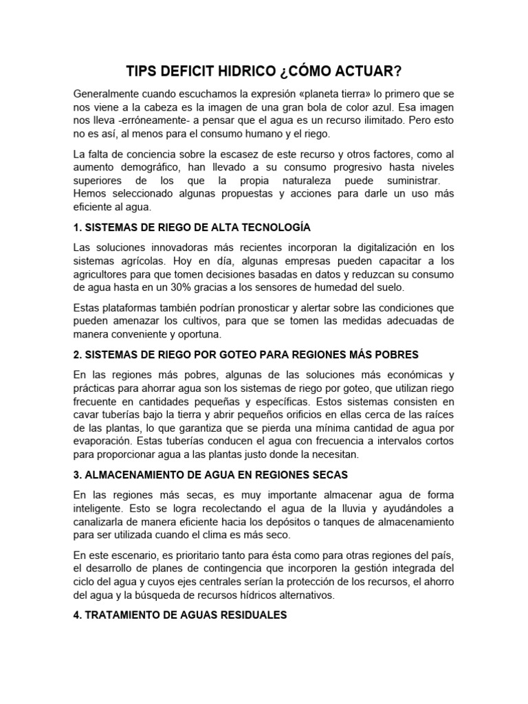 TIPS DEFICIT HIDRICO | PDF | Agua | Riego
