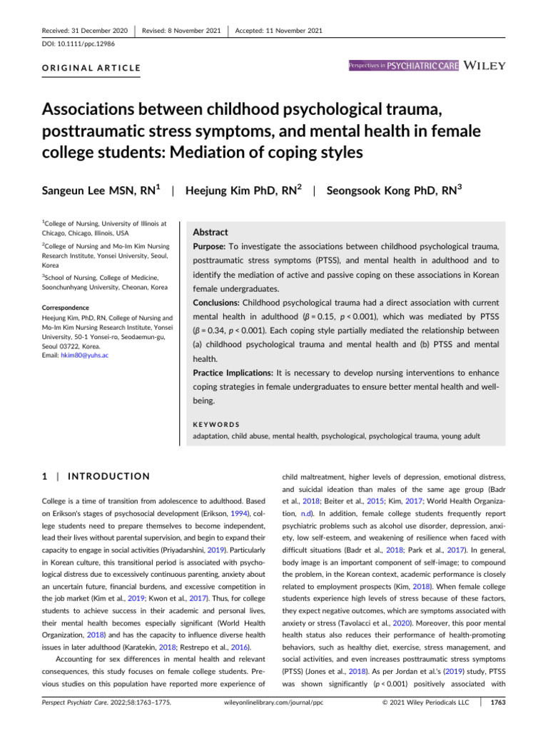 Associations Between Childhood Psychological Trauma | PDF ...