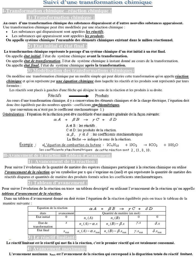 Suivi Temporel D'une Réaction Chimique 1 Bac | PDF | Stœchiométrie | Chimie