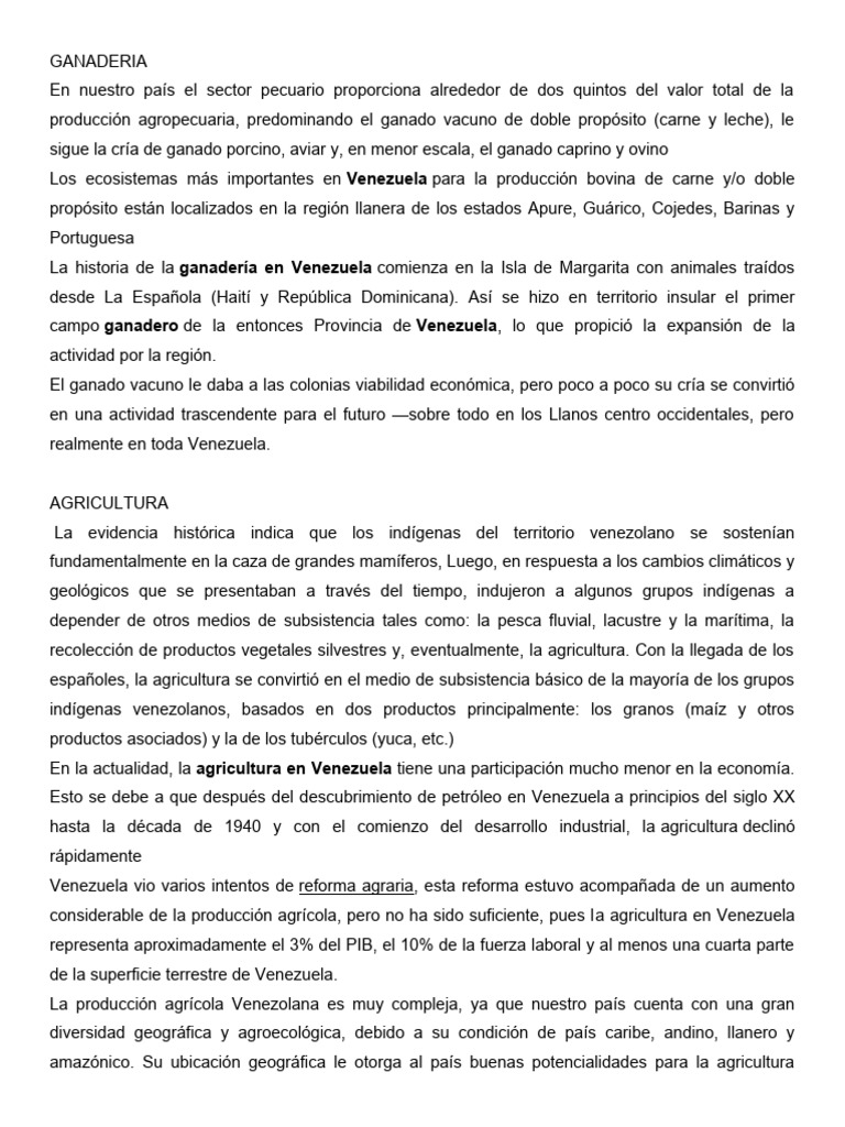 Ganadería y Agricultura en Venezuela | PDF | Venezuela | Industria de ...