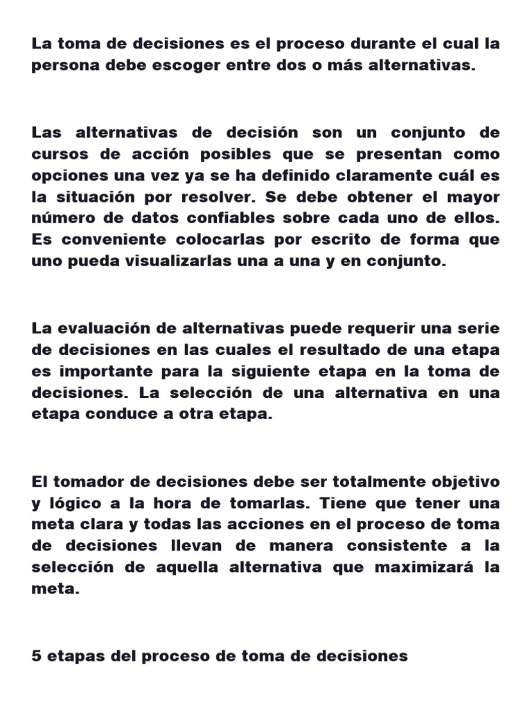 5 Etapas en la Toma de Decisiones | PDF | Toma de decisiones | Ciencia ...
