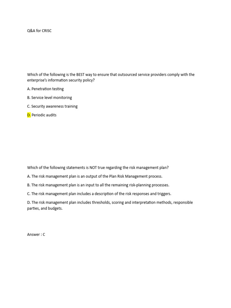 CRISC Exam Q&A Insights | PDF
