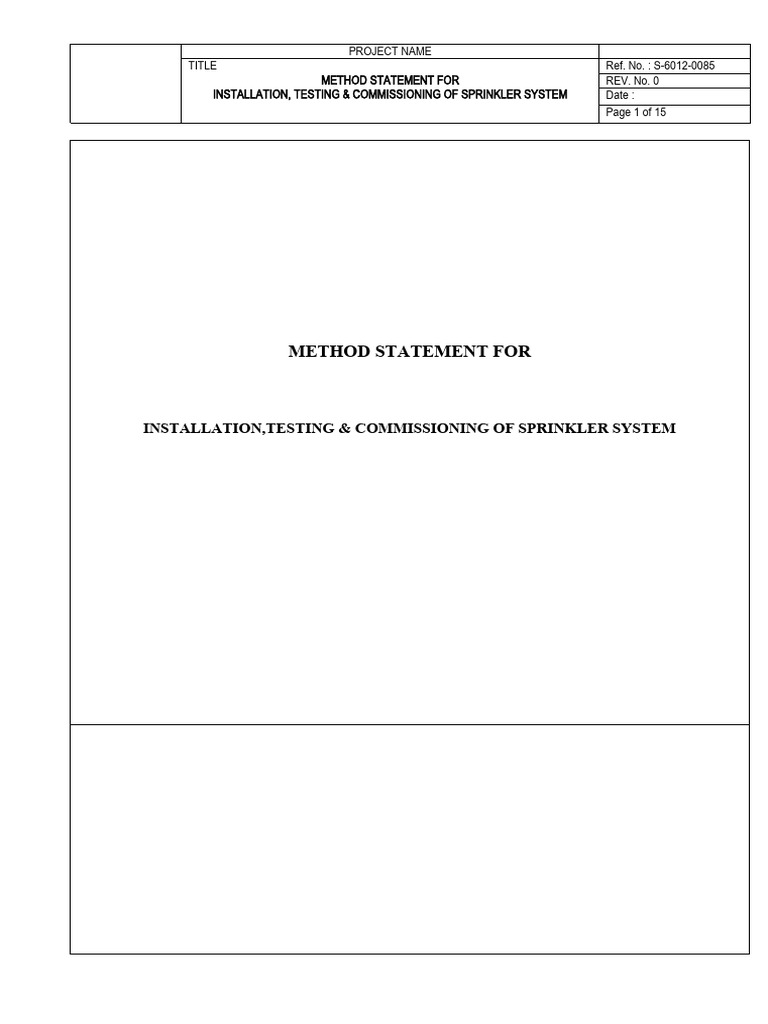Sprinkler System Installation Method Statement | PDF | Fire Sprinkler ...