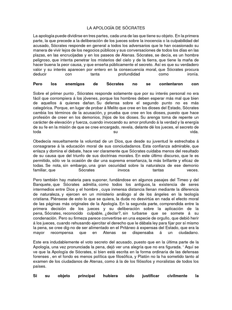 La Apología de Sócrates | PDF | Disculpa (Platón) | Sócrates