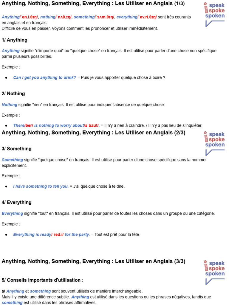 Utilisation d'Anything, Nothing, Something, Everything | PDF