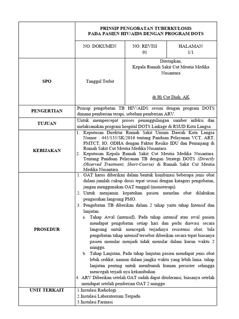 Sop Prinsip Pengobatan TB Pada Pasien Hivaids Dengan Program Dots Ok PDF