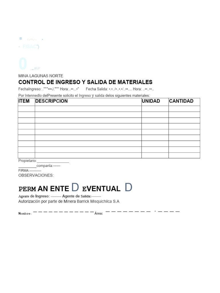 Perm An Ente Eventual: Control de Ingreso Y Salida de Materiales | PDF